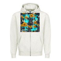 Oatmeal Heather black angus and sunflowers seamless pattern Zipper Hoodie - HRA Design Shop