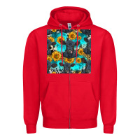 Red black angus and sunflowers seamless pattern Zipper Hoodie - HRA Design Shop
