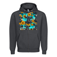 Smoke black angus and sunflowers seamless pattern Zipper Hoodie - HRA Design Shop
