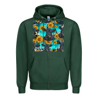Sports Green black angus and sunflowers seamless pattern Zipper Hoodie - HRA Design Shop