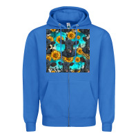 True Royal black angus and sunflowers seamless pattern Zipper Hoodie - HRA Design Shop