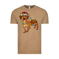 Vintage Coffee Dachshund Christmas Lights Vintage Tee - RanaPortraitStore