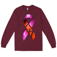Burgundy Breast Cancer Ribbon Basketball Long Sleeve Tee - texasbilliewilder