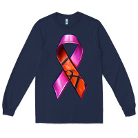 Navy Breast Cancer Ribbon Basketball Long Sleeve Tee - texasbilliewilder