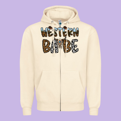 Western Babe Zipper Hoodie Designed By Cowhidedigitalart