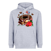 Heather Grey donut strawberry and usa flag Heavyweight Hoodie - AdoDesignShop