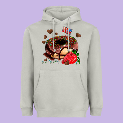 Donut Strawberry And Usa Flag Heavyweight Hoodie Designed By Adodesignshop
