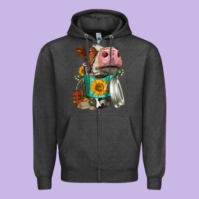 Simmental Cow Coffee Cup Zipper Hoodie Designed By Fadigitalartstudio