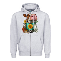 Heather Grey Simmental Cow Coffee Cup Zipper Hoodie - FaDigitalArtStudio