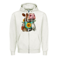 Oatmeal Heather Simmental Cow Coffee Cup Zipper Hoodie - FaDigitalArtStudio