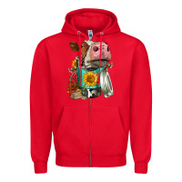 Red Simmental Cow Coffee Cup Zipper Hoodie - FaDigitalArtStudio