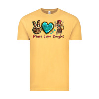 Vintage Mustard peace love cowgirl Vintage Tee - texasbilliewilder
