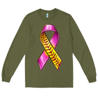Army Green Breast Cancer Ribbon Softball Long Sleeve Tee - texasbilliewilder