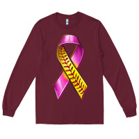 Burgundy Breast Cancer Ribbon Softball Long Sleeve Tee - texasbilliewilder