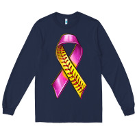 Navy Breast Cancer Ribbon Softball Long Sleeve Tee - texasbilliewilder
