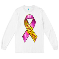 White Breast Cancer Ribbon Softball Long Sleeve Tee - texasbilliewilder