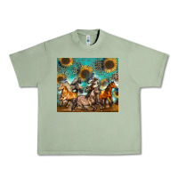 Oil Green western horses Urban Heavy Tee - Zillion Design Studio