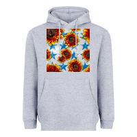 Heather Grey patriotic sunflowers and stars Heavyweight Hoodie - BundleAndBundleShop