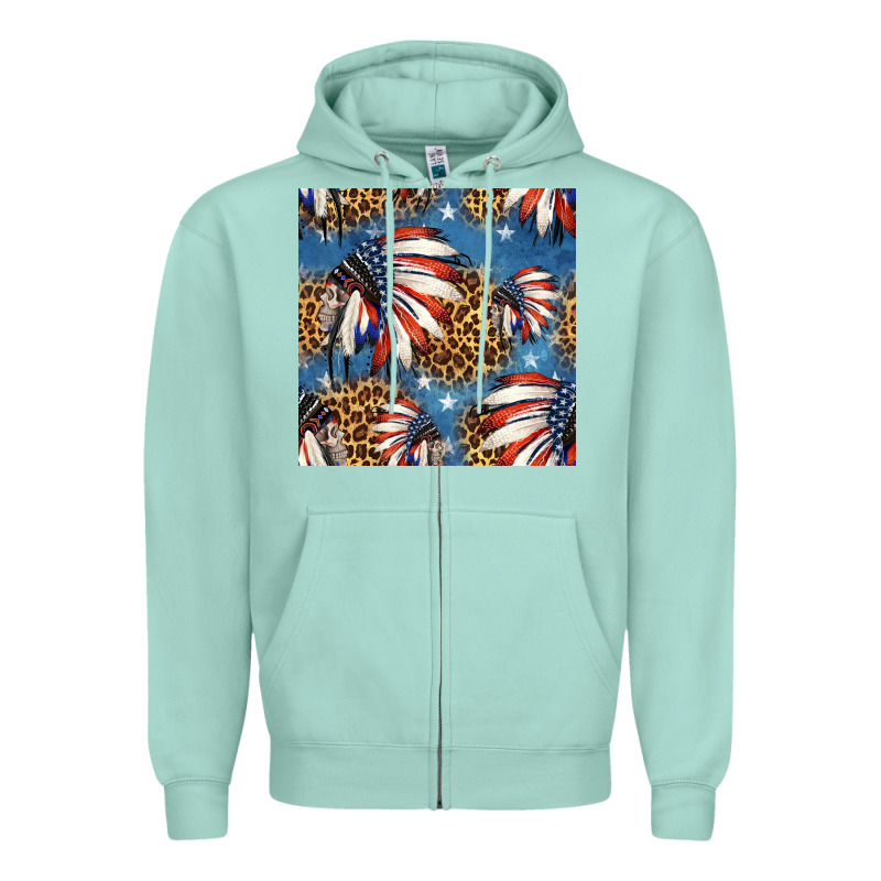 4th Of July Indian Headdress Seamless Pattern Zipper Hoodie by HRA Design Shop | Teevron