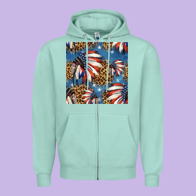 4th Of July Indian Headdress Seamless Pattern Zipper Hoodie Designed By Hra Design Shop
