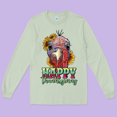 Happy Thanksgiving Turkey Long Sleeve Tee Designed By Ranaportraitstore