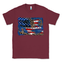 Burgundy Leopard glitter American flag 4th of july Classic Tee - CowGirlArtShop