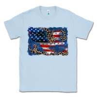 Dusty Blue Leopard glitter American flag 4th of july Classic Tee - CowGirlArtShop