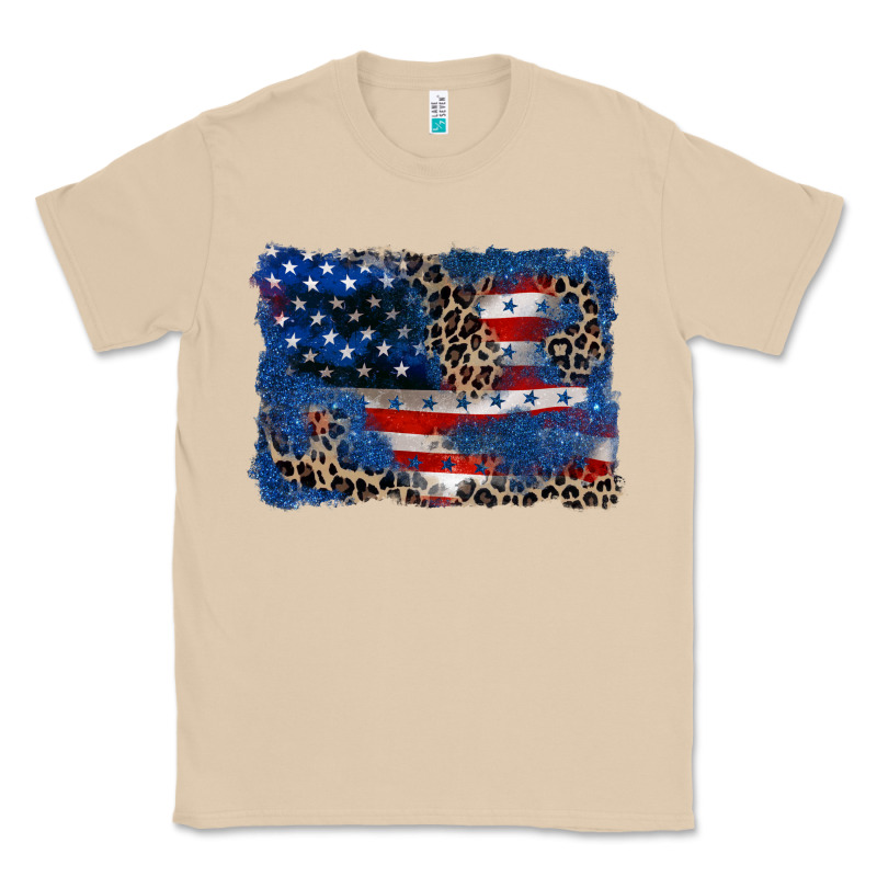 Leopard Glitter American Flag 4th Of July Classic Tee by CowGirlArtShop | Teevron