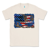 Natural Leopard glitter American flag 4th of july Classic Tee - CowGirlArtShop