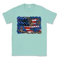 Seafoam Leopard glitter American flag 4th of july Classic Tee - CowGirlArtShop