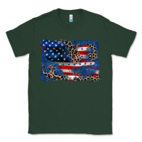 Sports Green Leopard glitter American flag 4th of july Classic Tee - CowGirlArtShop