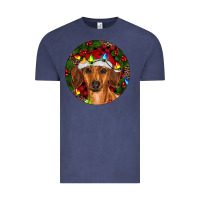 Vintage Denim Christmas Dachshund Vintage Tee - RanaPortraitStore