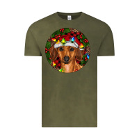 Vintage Olive Christmas Dachshund Vintage Tee - RanaPortraitStore