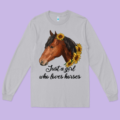 Just A Girl Who Loves Horses Long Sleeve Tee Designed By Ranaportraitstore
