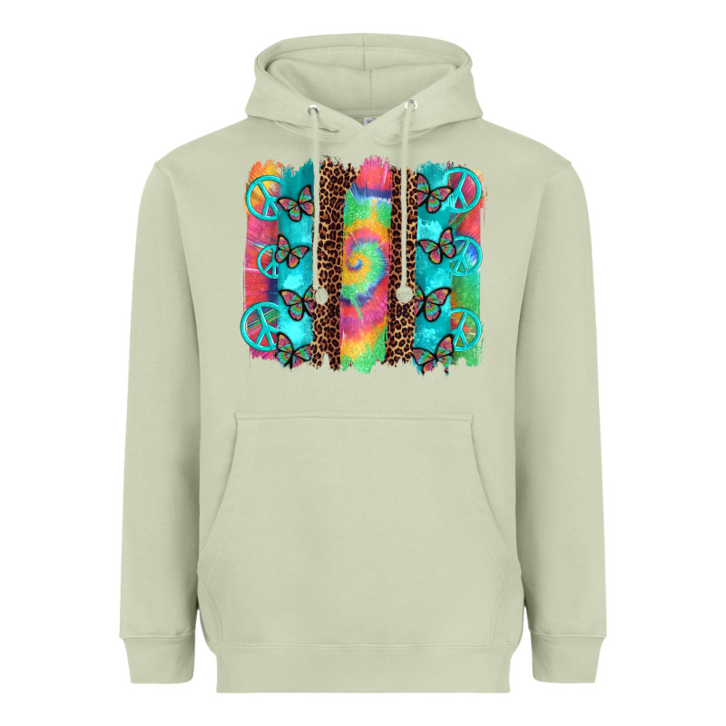 Hippie Peace Sign Butterfly Leopard And Tie Dye Brushstroke Heavyweight Hoodie by Artiststas | Teevron
