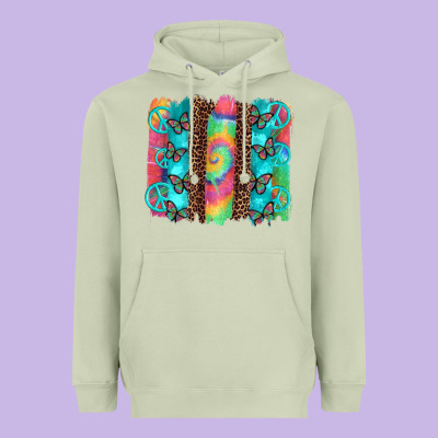 Hippie Peace Sign Butterfly Leopard And Tie Dye Brushstroke Heavyweight Hoodie Designed By Artiststas