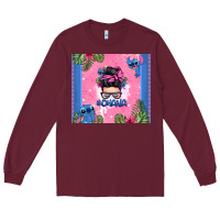 Burgundy ohana stitch messy bun Long Sleeve Tee - Zillion Design Studio