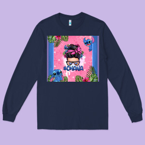 Ohana Stitch Messy Bun Long Sleeve Tee Designed By Zillion Design Studio