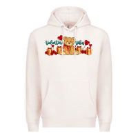 Pale Pink valentines vibes with gifts and bear Premium Hoodie - AdoDesignShop
