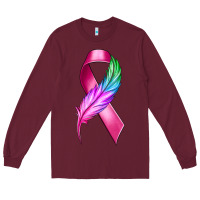 Burgundy Breast Cancer Ribbon with Feather Long Sleeve Tee - texasbilliewilder