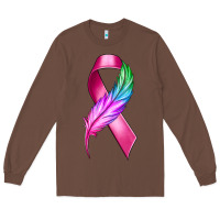 Chestnut Breast Cancer Ribbon with Feather Long Sleeve Tee - texasbilliewilder
