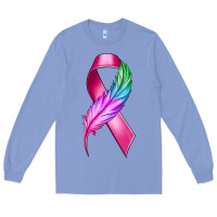 Colony Blue Breast Cancer Ribbon with Feather Long Sleeve Tee - texasbilliewilder