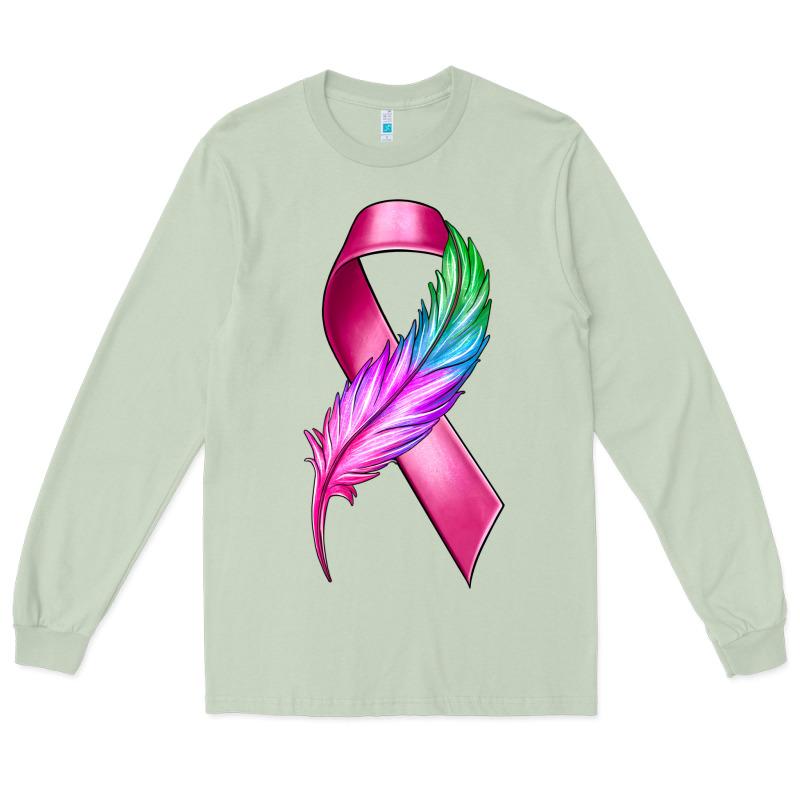 Breast Cancer Ribbon With Feather Long Sleeve Tee by texasbilliewilder | Teevron