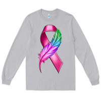 Moon Dust Breast Cancer Ribbon with Feather Long Sleeve Tee - texasbilliewilder