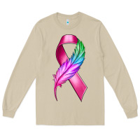Mushroom Breast Cancer Ribbon with Feather Long Sleeve Tee - texasbilliewilder