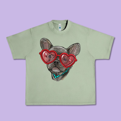 Urban Heavy Tee french bulldog with love glasses