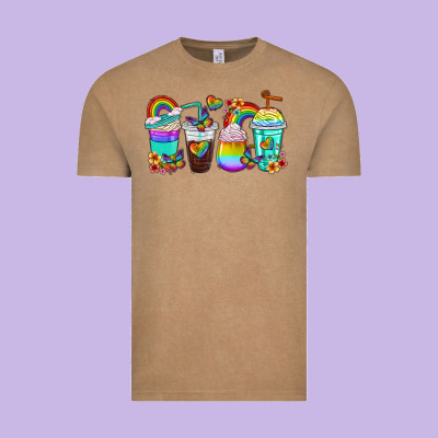 Rainbow Coffee Cups Vintage Tee Designed By Texasbilliewilder