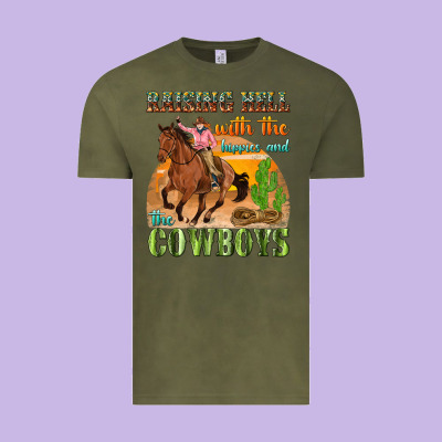 Raising Hell With The Hippies And The Cowboys Vintage Tee Designed By Texasbilliewilder