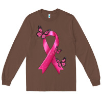 Chestnut Breast Cancer Ribbon with Butterfly Long Sleeve Tee - texasbilliewilder