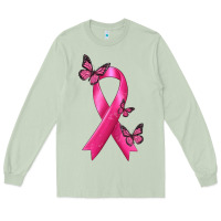 Breast Cancer Ribbon With Butterfly Long Sleeve Tee | Teevron